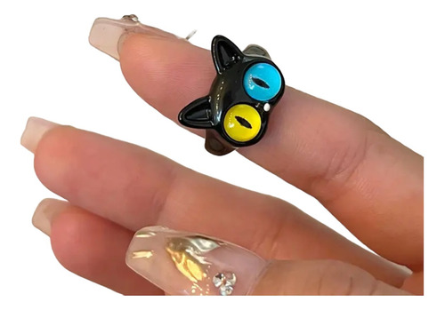 Anillo Gato Ajustable Neko Kawaii Michi Cat Orejitas Negro