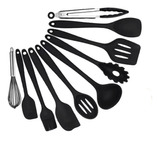 Set 10 Utensilios Cocina Silicona Antiadherente Negro