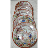 Juego, Seis Platos Postre, Porcelana Japonesa, Pintados Mano