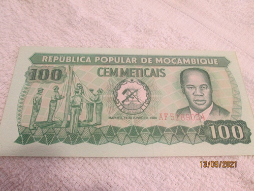 Nota Cédula Dinheiro Moçambique 100 Meticais 1980 Soberba