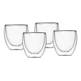 Set X4 Taza Vaso 150ml Vidrio Doble Pared Cafe Capuchino Bz3