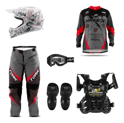 Kit Infantil Roupas + Capacete Oculos Para Trilha Motocross