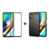 Funda Carbono + Vidrio Templado Compatible Con Moto G9 Plus