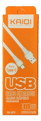 Cabo Carregador Usb Tipo C Turbo Reforçado Branco 1m Kaidi 