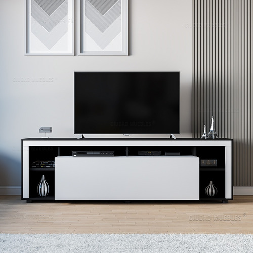 Mesa Rack De Tv Led Con Puerta Batiente 