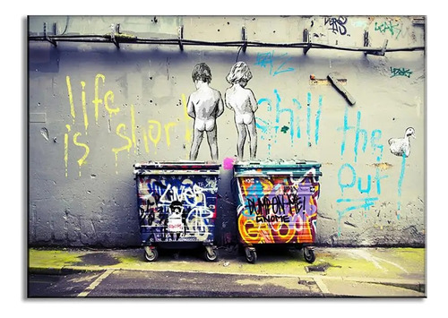 Quadro Em Mdf Banksy Meninos Tamanho Grande 100cm X 67cm
