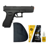 Pistola Glock Metal Airsoft 6mm + Capa + Bolinhas + Silicone