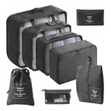 Kit 8 Completo De Organização Ideal Para Mala De Viagem Cor Preto