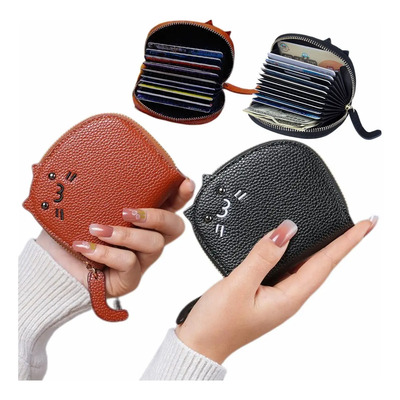 2 Tarjeteros Mujer Forma Kawaii Animada Anti Rfid Cartera Negro Liso | Envío gratis