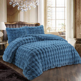 Cobertor Azul Terciopelo Tipo Plumón Con Chiporro 2 Plaza Tf