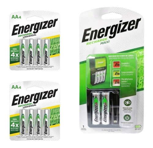 Combo Cargador Maxi+ Pilas Aa X2 Recargables Energizer