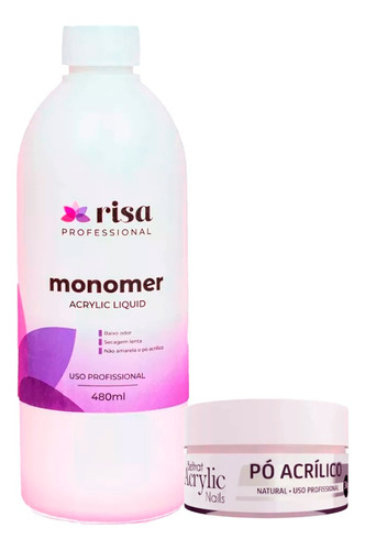 Kit Monomer Risa Liquido Acrilico 500ml + Pó Acrílico Unhas