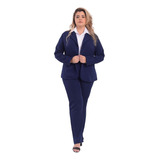 Conjunto Blazer Calça Terninho Social Plus Size Azul Marinho