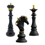 Decoração Peças De Xadrez Preto Rei Rainha E Cavalo Média