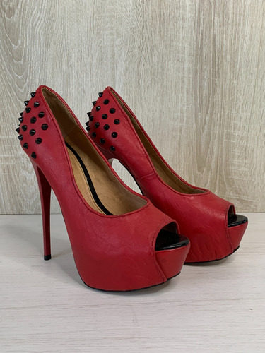 Salto Alto Kurt Geiger Meia Pata Vermelho Com Spikes 38