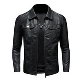 Jaqueta Couro Slim Fit Moda Homem Tipo Motociclista Preto