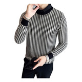 Suéter Punto Térmico Invierno Hombre Cuello De Camisa Falso