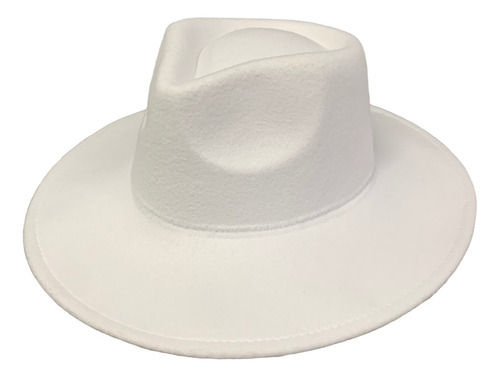 Chapéu Fedora Feltro Branco Aba Grande De 8,5cm