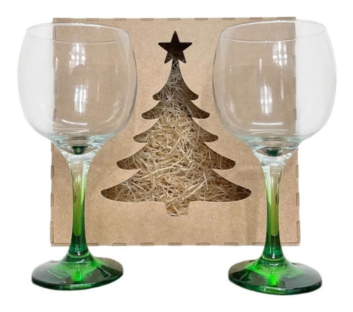 Kit Caixa Árvore De Natal Mdf C/ Taça Gin Presente Decoração