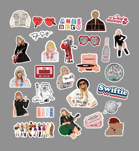 Packx27 Stickers Taylor Swift Vinilos Calcos Termos Compu