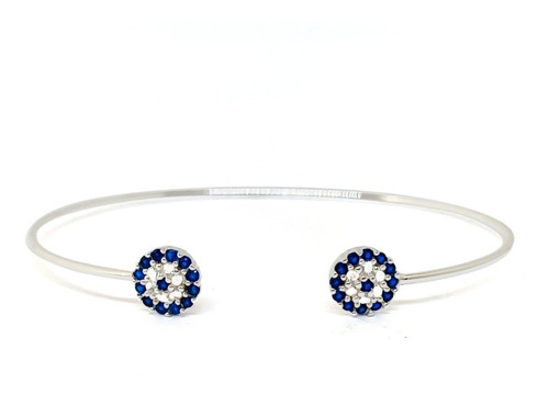 Pulsera Esclava Dos Ojos Turcos Circones Plata Fina 925