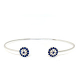 Pulsera Esclava Dos Ojos Turcos Circones Plata Fina 925