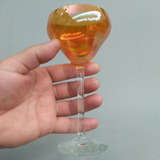 Taça Antiga Cálice Alto Carnival Glass Amberina Iridescente