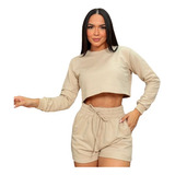 Conjunto Feminino Moletom Casual Blusa De Frio E Short