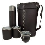 Juego Matero Simil Cuero Termo Funda+mate+latas Set Mate 