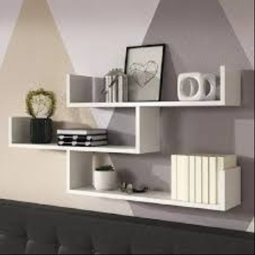 3 Prateleiras Nichos U 70x20 Mdf Branco + Suporte Invisível