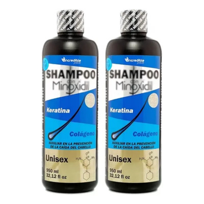 Shampoo Con Minoxidil Keratina Colágeno Incredible 950ml 2pz | Envío gratis