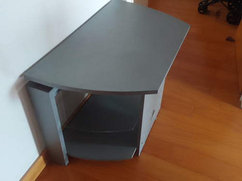 Mesa De Tv Color Gris Y Con Vidrio Estante Intermedio