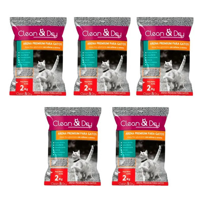 Arena Para Gato Premium Clean & Dry  De 2kg Por 5 Unidades | Envío gratis
