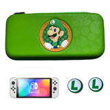 Estuche De Diseño Luigui + 2 Grips + Vidrio Nint Switch Oled