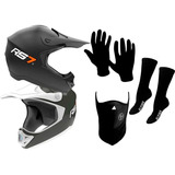 Casco Hawk Rs7 Cross + Guantes + Mascara + Medias Termicas