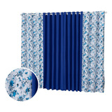 Cortina Floratta 2,00 X 1,70m Sala Quarto Estampada Floral Cor Azul