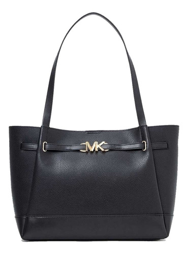 Bolsa Michael Kors Original Reed Large Tote Bag Negro Piel Acabado De Los Herrajes Dorado Diseño De La Tela Liso