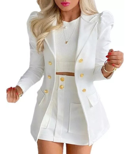 Blazer Blanco Femenino En Savia Corto Conjunto De Dos Piezas