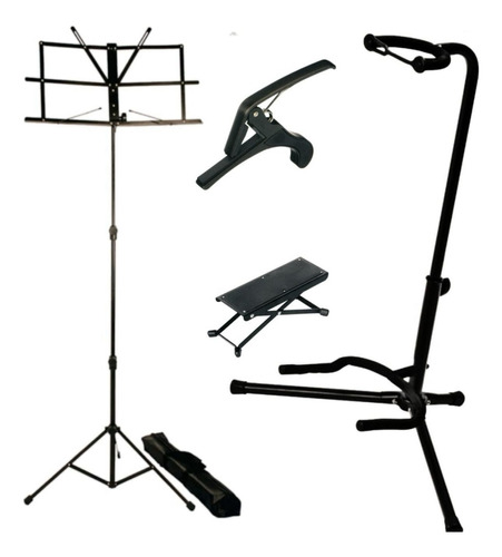 Kit Suporte Violão Suporte Chão+ Apoio Pé+ Partitura + Capo