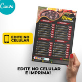 Menu Cardápio Restaurante Edite E Imprima Fácil - Mod: 034