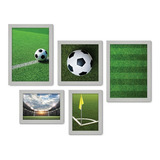Kit Com 5 Quadros Decorativos - Futebol Juvenil Quarto 162 Cor Moldura Branca