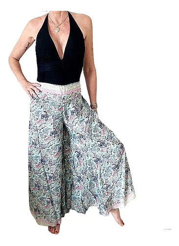 Calça Indiana Pantalona Em Seda Boho Goa