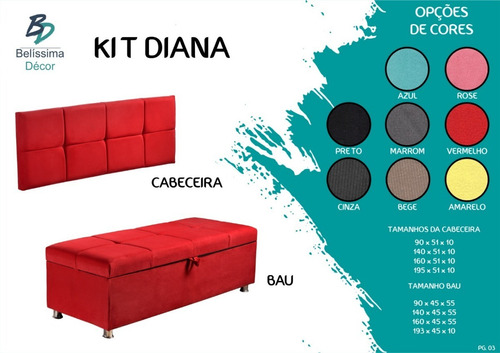 Cabeceira Painel E Calçadeira Baú Casal 140cm Diana Cores