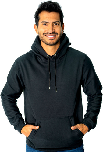 Buzo De Capota Hoodie Negro Algodón Perchado Monaco 250 G