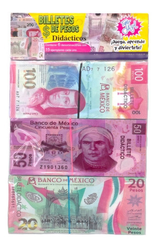 10 Billete Didáctico Grande Bolsa C/90 Billetes