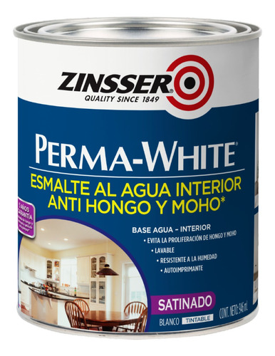 Esmalte Al Agua Perma-white 946ml Blanco Satinado Zinsser