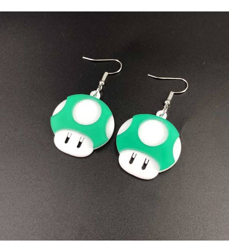 Aretes Pendientes Hongo Super Mario Vida Verde Rojo Acrí