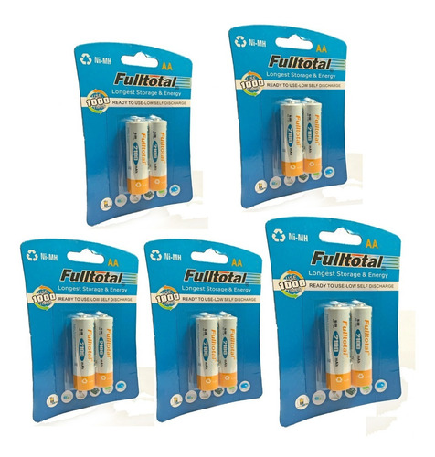 Combo De 10 Pila Recargable Fulltotal Aa 2100mah Precargadas