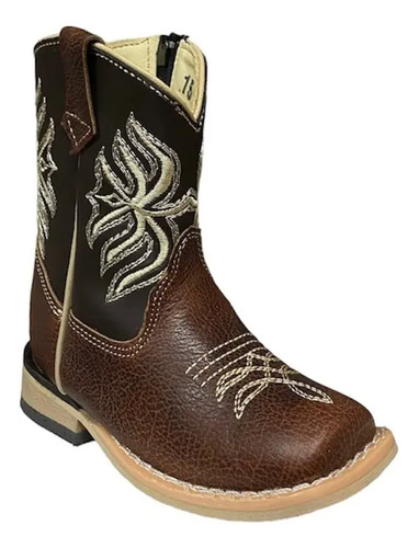 Bota Rodeo Vaquera Para Bebé Niño 100% Piel Con Cierre Café