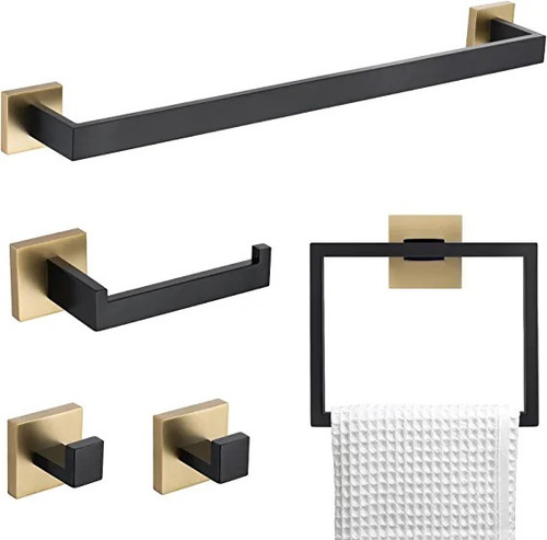 Set Para Baño De 5 Pcs Negro Y Dorado